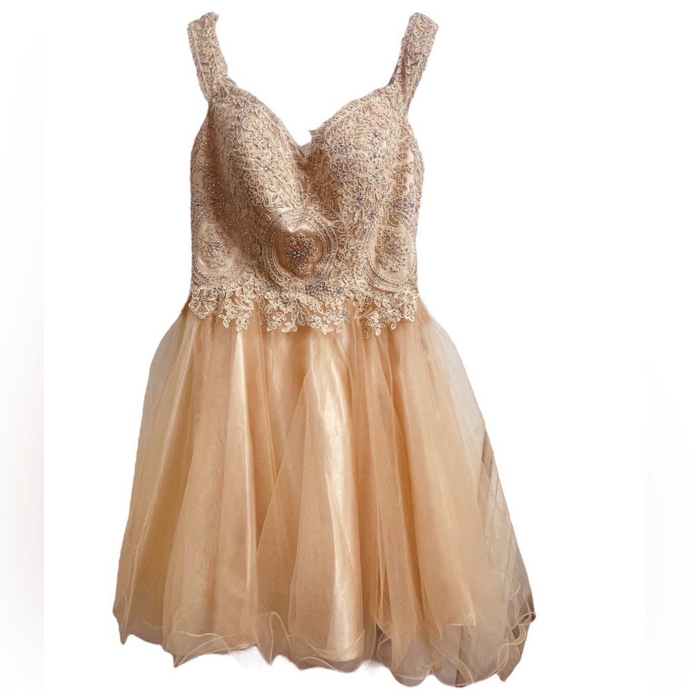 Fiesta Fashion Prom Party dress light rose gold ‎ w/ rhinestones size medium